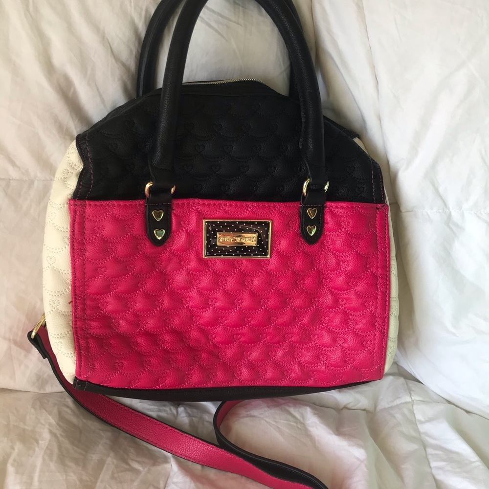 💖✨ Betsey Johnson Pink Black White Quilted Purse Bag Vintage